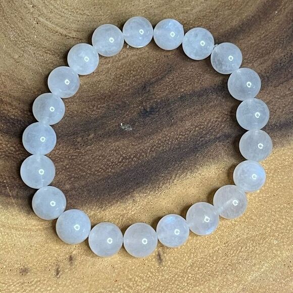 White Moonstone beaded bracelet 7” crystal healing beads 8mm blue flash - Picture 5 of 7